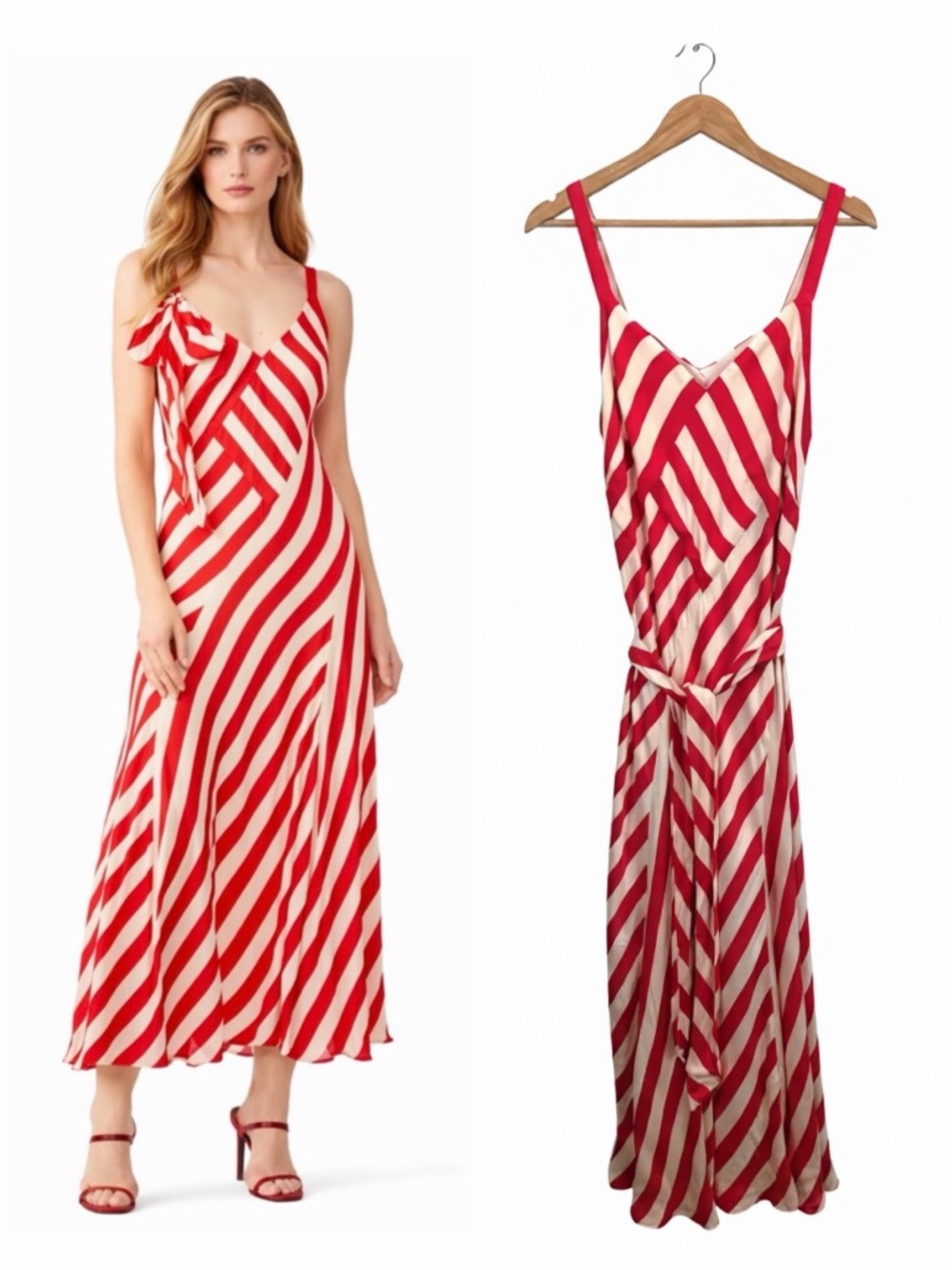 Jill Stuart Pink and Red Sleeveless Maxi with Diagonal Stripe Size 14